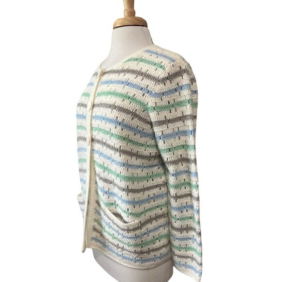 Alfred Dunner Cardigan Sweater Crochet Bolero Ivory Aqua Gray Women's L - Picture 3 of 6